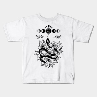 Aesthetic Halloween Snake Lover Moon Creepy Witchy Kids T-Shirt